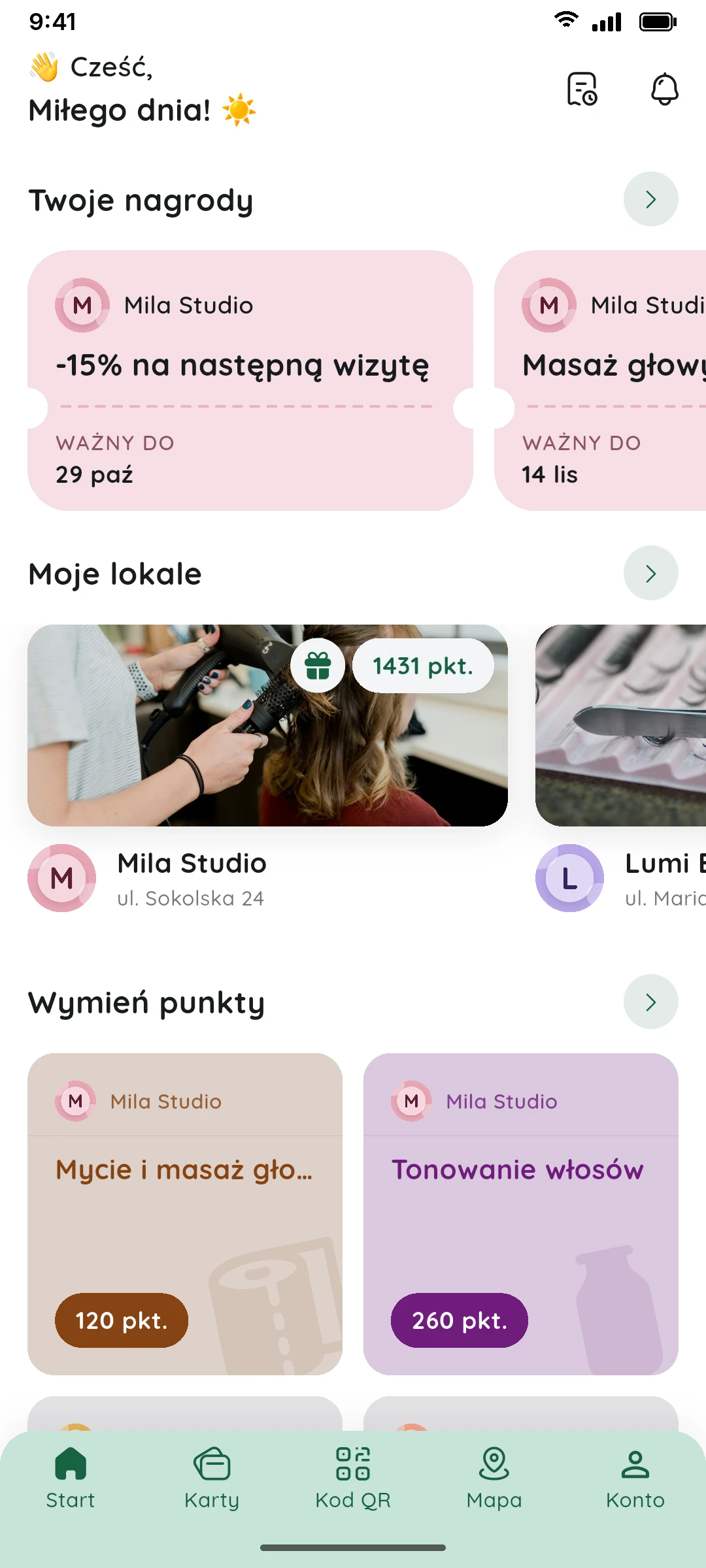 Beeloyal – karty lojalnościowe – ekran aplikacji